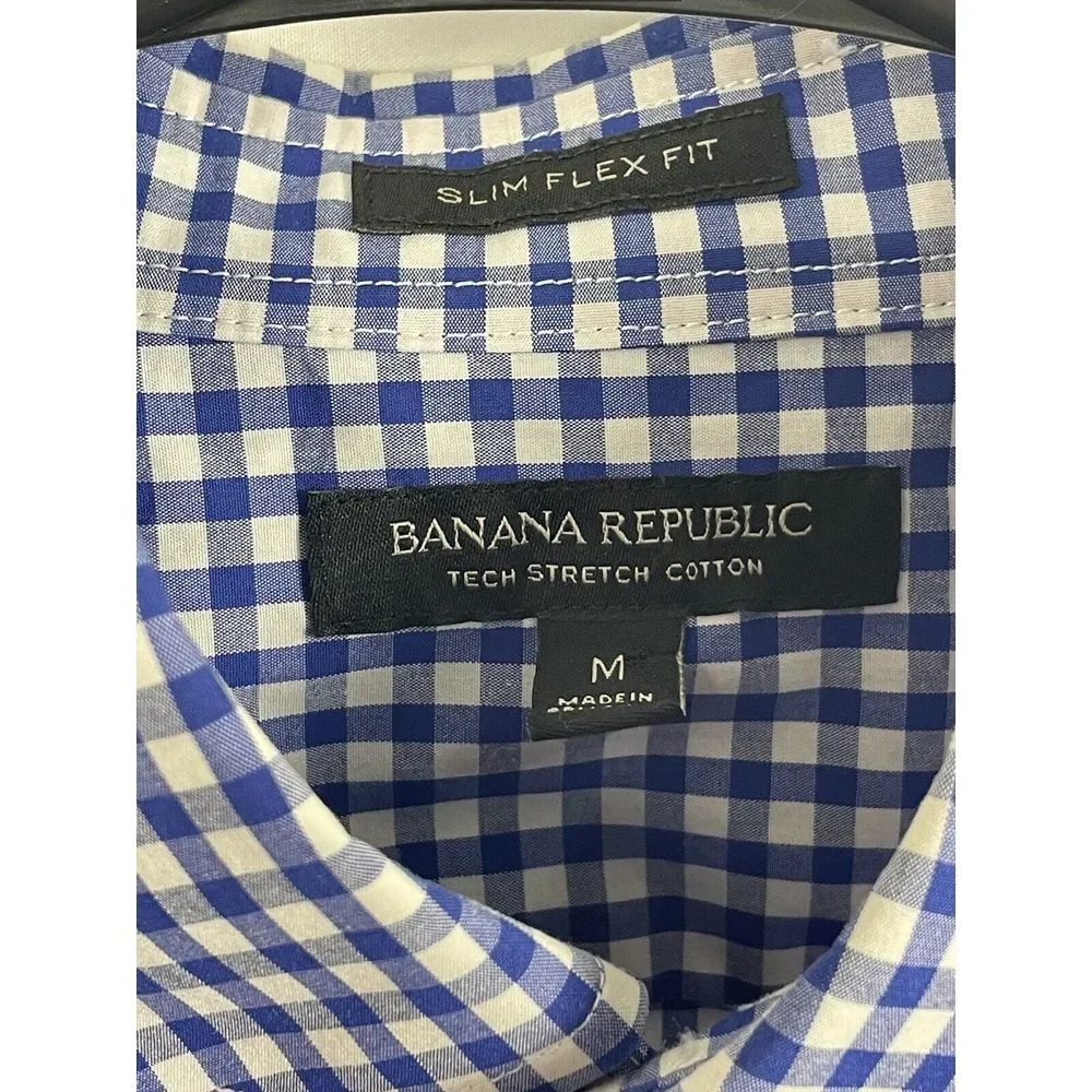 Banana Republic Shirt Mens Medium Plaid Button‎ Up Stretch Long Sleeve